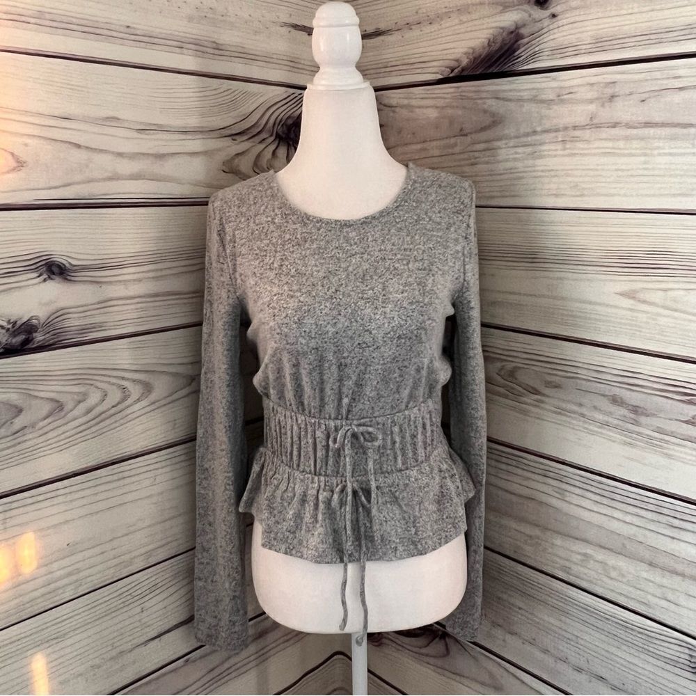 Nordstrom Good Luck Gem Grey Drawstring Waist Long Sleeve Top